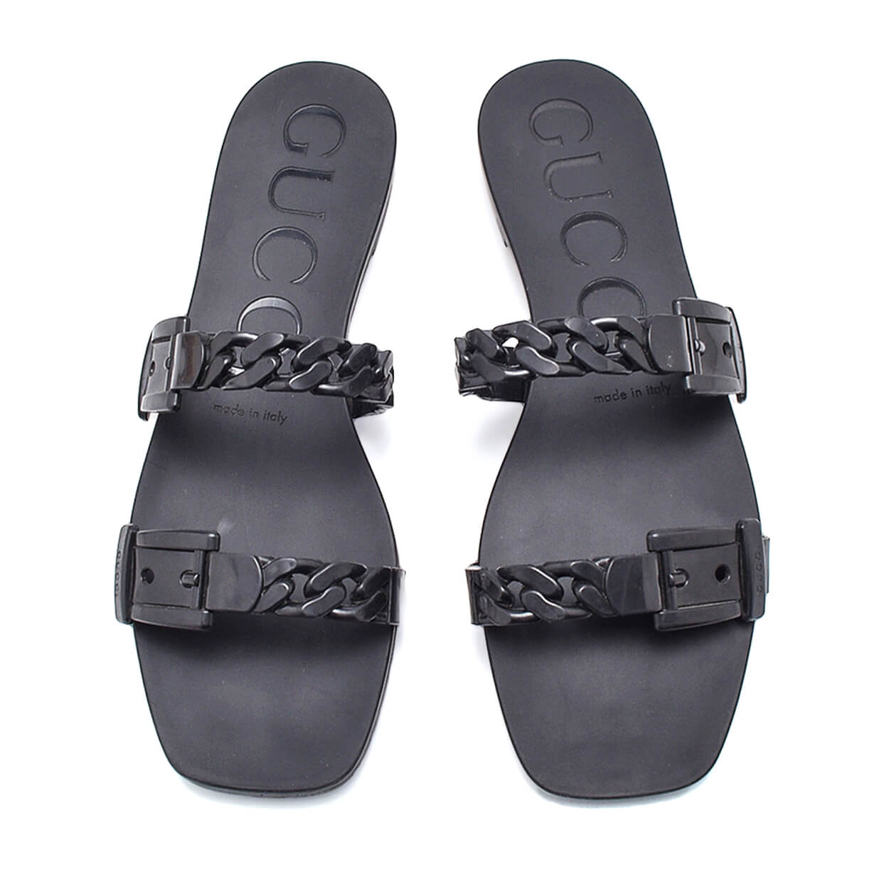 Gucci - Black Rubber Chain Strap Slide Sandals